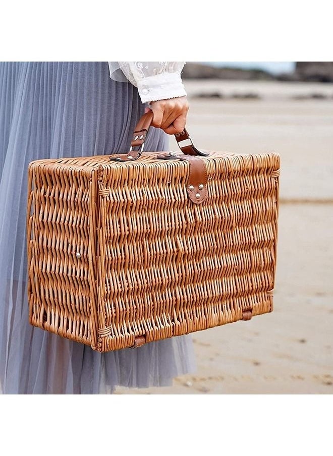 MYONE - Picnic Basket Set With Mat Picnic Set Hamper for 4 with Waterproof Picnic Blanket Willow Picnic Service Gift Set for Camping Outdoor - Image 1