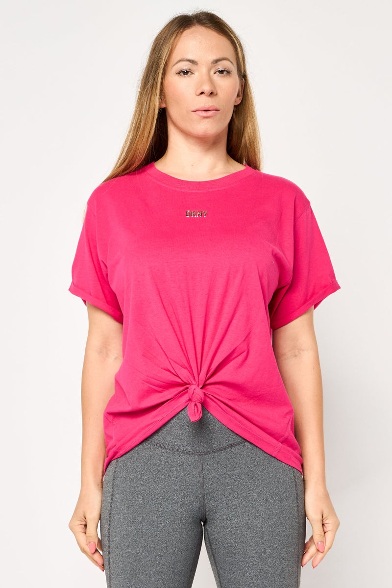 DKNY Women Sportswear Fit Short Sleeve Outdoor Top, Fuschia - Image 1
