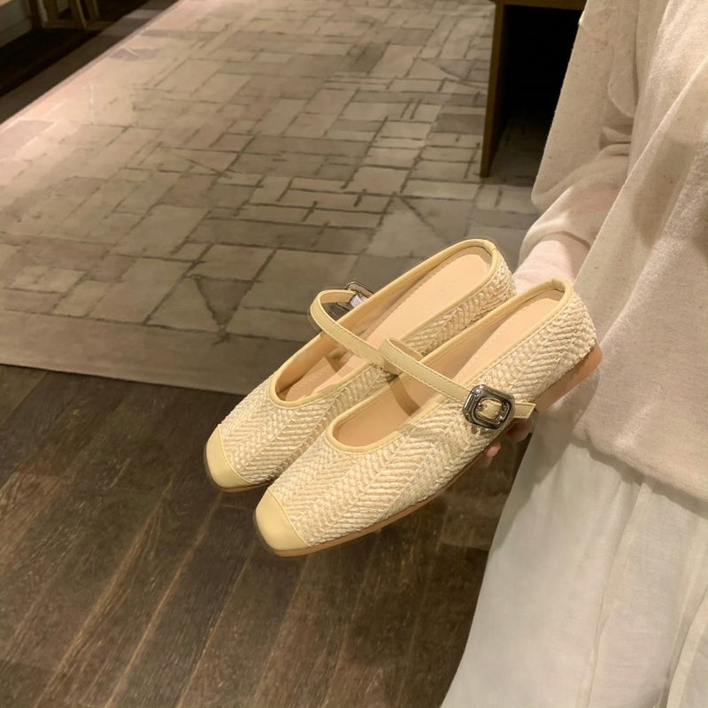 Grape Mom'S Same Style Height-Increasing 5Cm~ Vacation-Style Straw Square-Toe Sandals, Lazy Half-Slipper For Women In Summer - Image 4