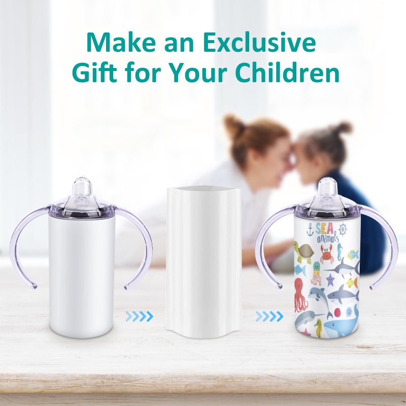 Rommeka Sublimation Blanks Skinny Sippy Cups, 12oz Spill Proof Stainless Steel Insulated Tumbler with Lid and Straw, Double Wall Water Bottle with Handle for Kids and Children - Image 4