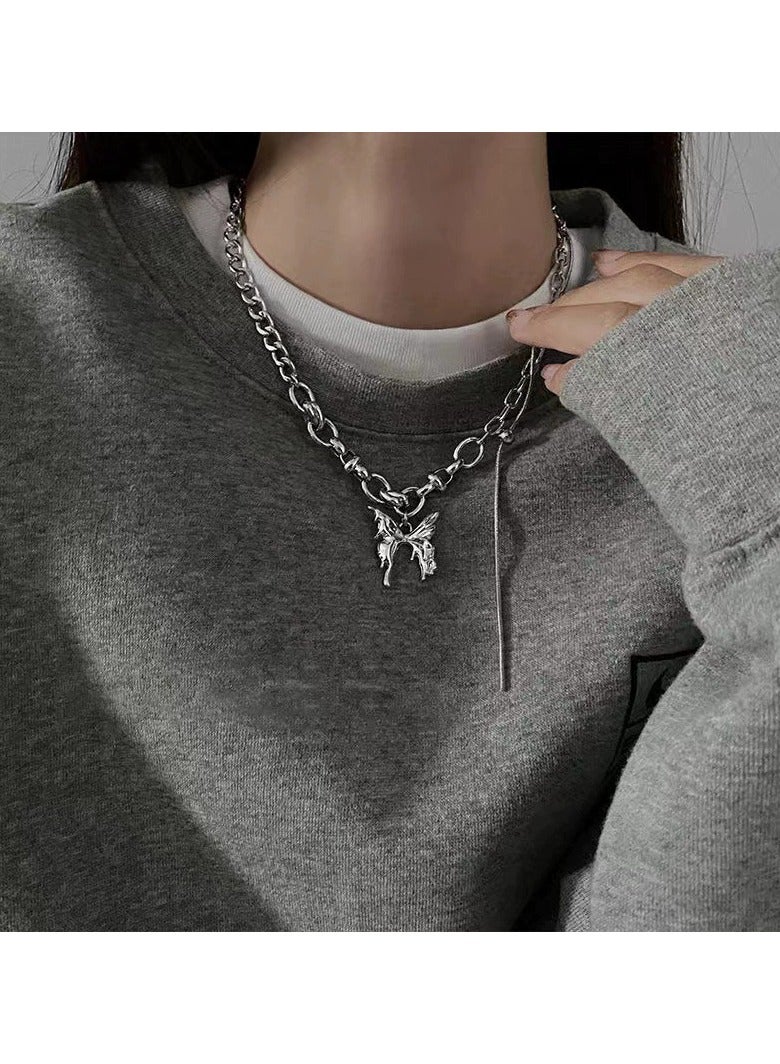 Goolsky Butterfly Chain Necklace – Edgy Layered Pendant for Women, Fall/Winter Statement Jewelry with High-End Street Vibes, Non-Fading - Image 1