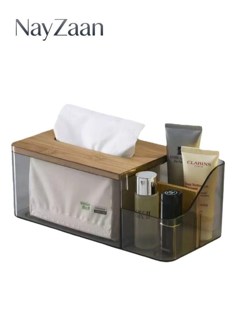NayZaan Wooden Tissue Box，Holder For Disposable Facial Tissues. Rectangular Wooden Tissue Box Stand Suitable For Bedrooms, Bathrooms, Living Rooms, And Kitchens. Can Be Placed On Bathroom Vanities, Countertops, Bedroom Dressers, Nightstands, Or Desks(Brown Transparent Version) - Image 1