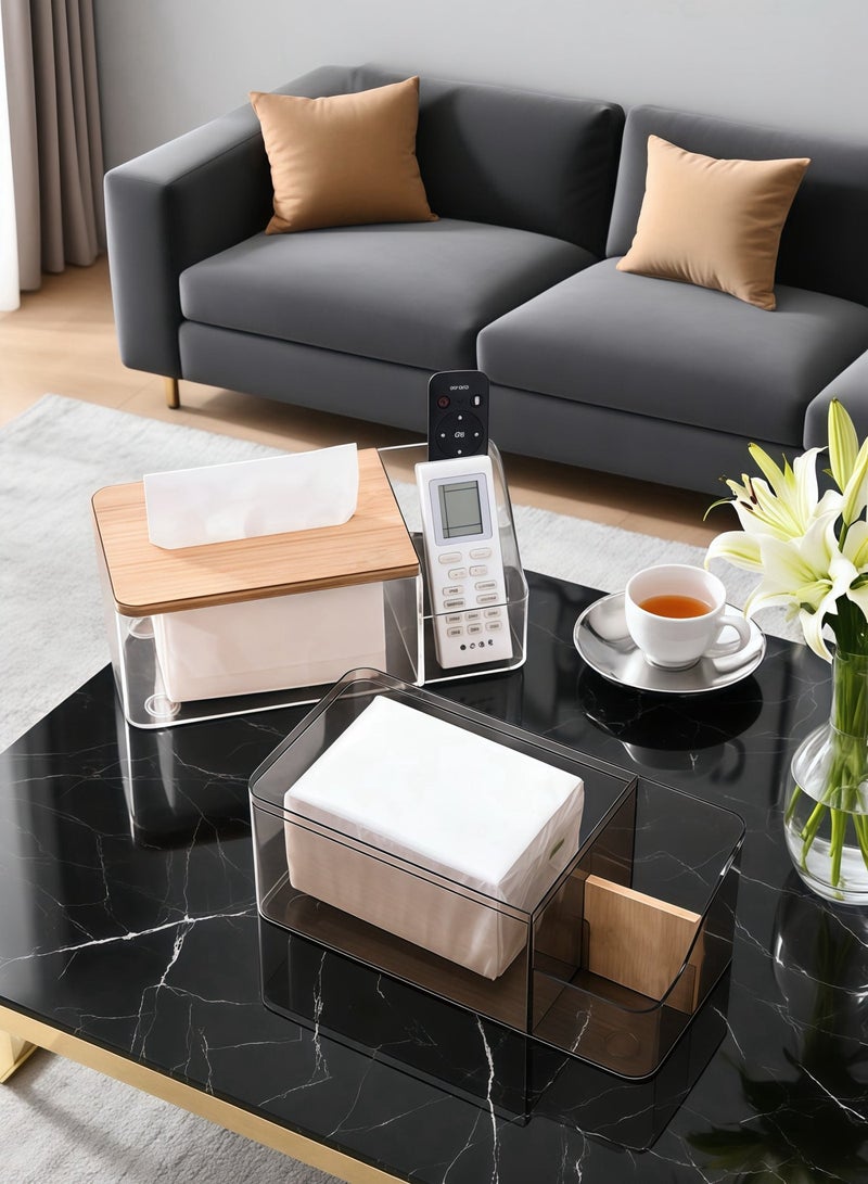 NayZaan Wooden Tissue Box，Holder For Disposable Facial Tissues. Rectangular Wooden Tissue Box Stand Suitable For Bedrooms, Bathrooms, Living Rooms, And Kitchens. Can Be Placed On Bathroom Vanities, Countertops, Bedroom Dressers, Nightstands, Or Desks(Brown Transparent Version) - Image 3