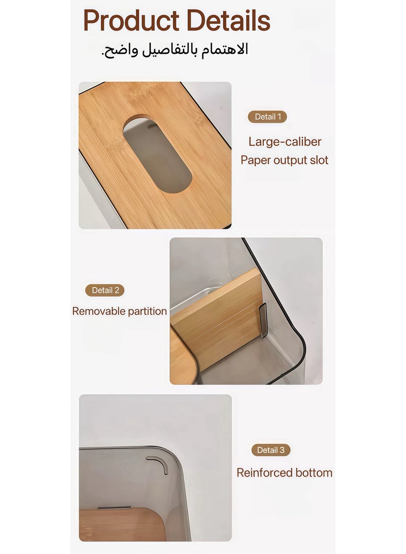 NayZaan Wooden Tissue Box，Holder For Disposable Facial Tissues. Rectangular Wooden Tissue Box Stand Suitable For Bedrooms, Bathrooms, Living Rooms, And Kitchens. Can Be Placed On Bathroom Vanities, Countertops, Bedroom Dressers, Nightstands, Or Desks(Brown Transparent Version) - Image 4