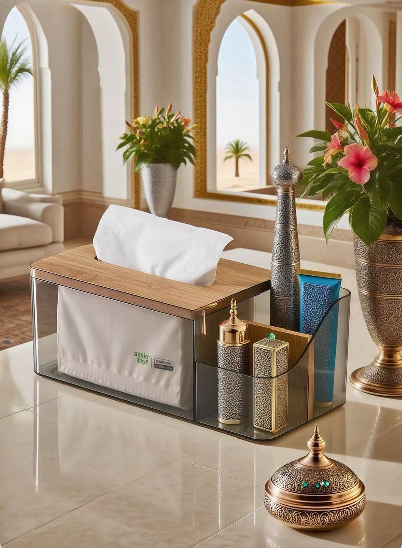 NayZaan Wooden Tissue Box，Holder For Disposable Facial Tissues. Rectangular Wooden Tissue Box Stand Suitable For Bedrooms, Bathrooms, Living Rooms, And Kitchens. Can Be Placed On Bathroom Vanities, Countertops, Bedroom Dressers, Nightstands, Or Desks(Brown Transparent Version) - Image 2