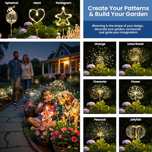 SUNCKET Solar Lights Outdoor, 120LED 2pack Fairy Garden Lights Decor for Outside Fireworks Lights Solar Powered for Yard, Patio, Pathway, Walkway, Balcony, Warm White - Image 5