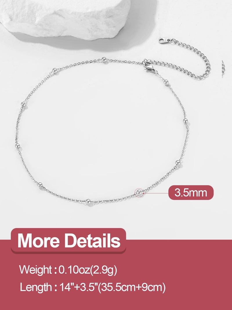 FOCALOOK Silver Choker Necklaces for Women, Dainty Cute Stainless Steel Beaded Chain Necklace, Minimalist Satellite Choker Chain - Image 5