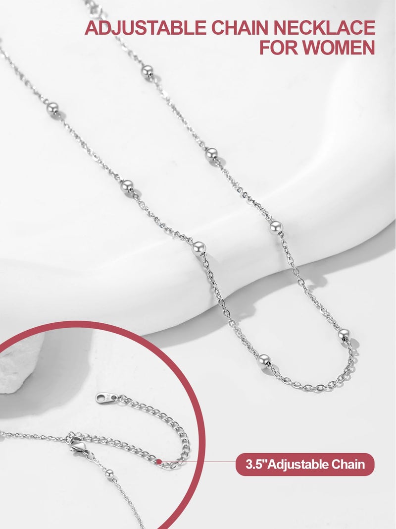 FOCALOOK Silver Choker Necklaces for Women, Dainty Cute Stainless Steel Beaded Chain Necklace, Minimalist Satellite Choker Chain - Image 4