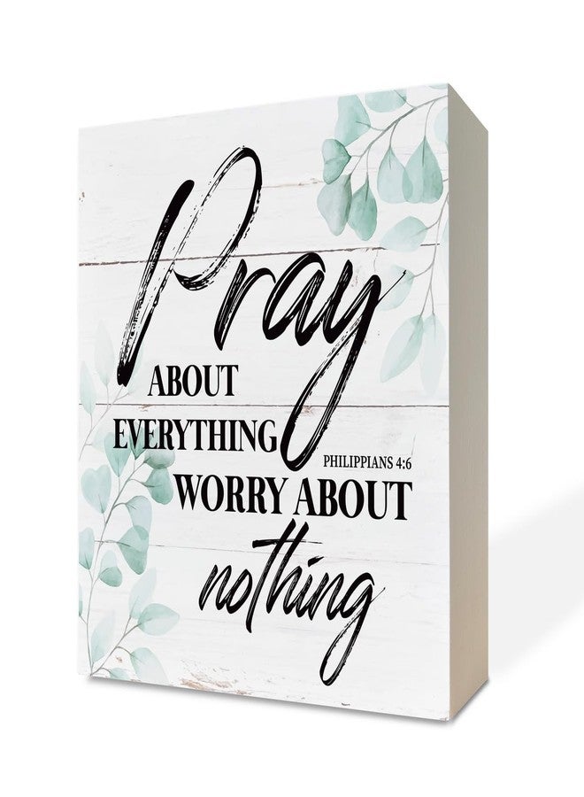 Razpah Christian Wood Sign - Bible Verse Philippians 4:6 - Pray about Everything, Worry about Nothing - Tabletop, Home Desk Decor, Motivational Gift - Image 1