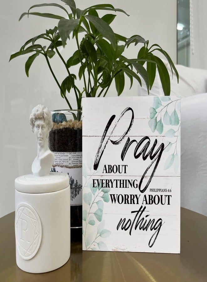 Razpah Christian Wood Sign - Bible Verse Philippians 4:6 - Pray about Everything, Worry about Nothing - Tabletop, Home Desk Decor, Motivational Gift - Image 5