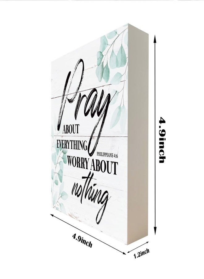 Razpah Christian Wood Sign - Bible Verse Philippians 4:6 - Pray about Everything, Worry about Nothing - Tabletop, Home Desk Decor, Motivational Gift - Image 2