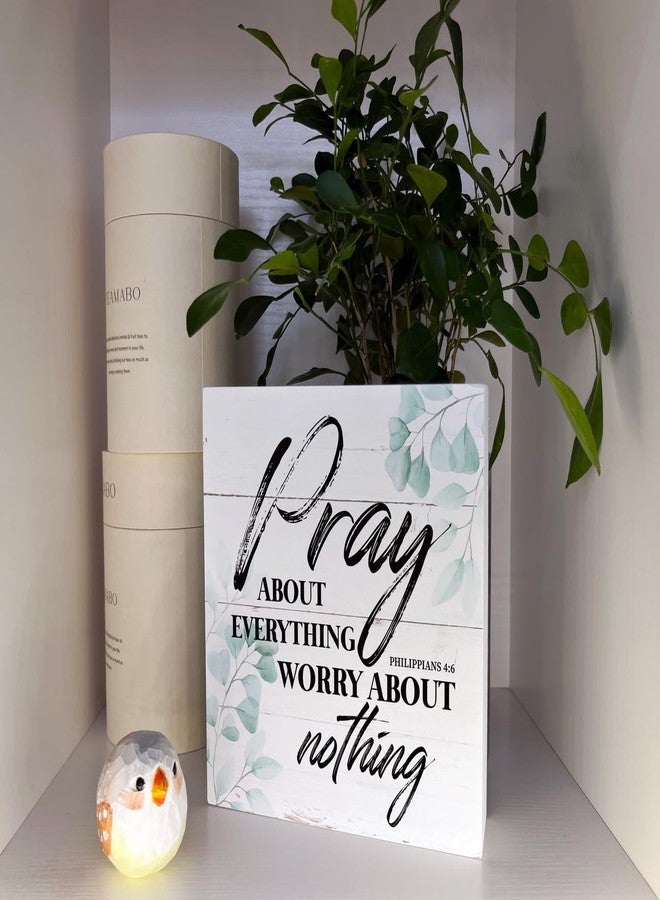Razpah Christian Wood Sign - Bible Verse Philippians 4:6 - Pray about Everything, Worry about Nothing - Tabletop, Home Desk Decor, Motivational Gift - Image 4