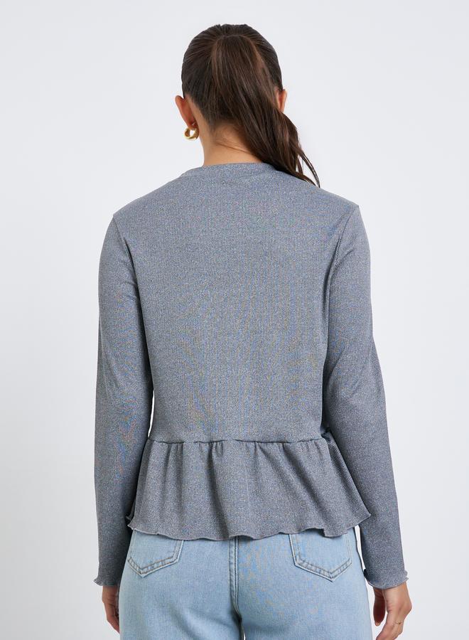 ستايلي تيشيرت بأكمام طويلة وتفاصيل حافة بيبلوم - Image 4