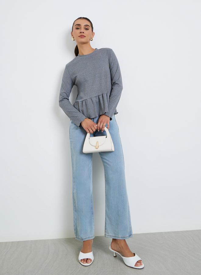 ستايلي تيشيرت بأكمام طويلة وتفاصيل حافة بيبلوم - Image 2