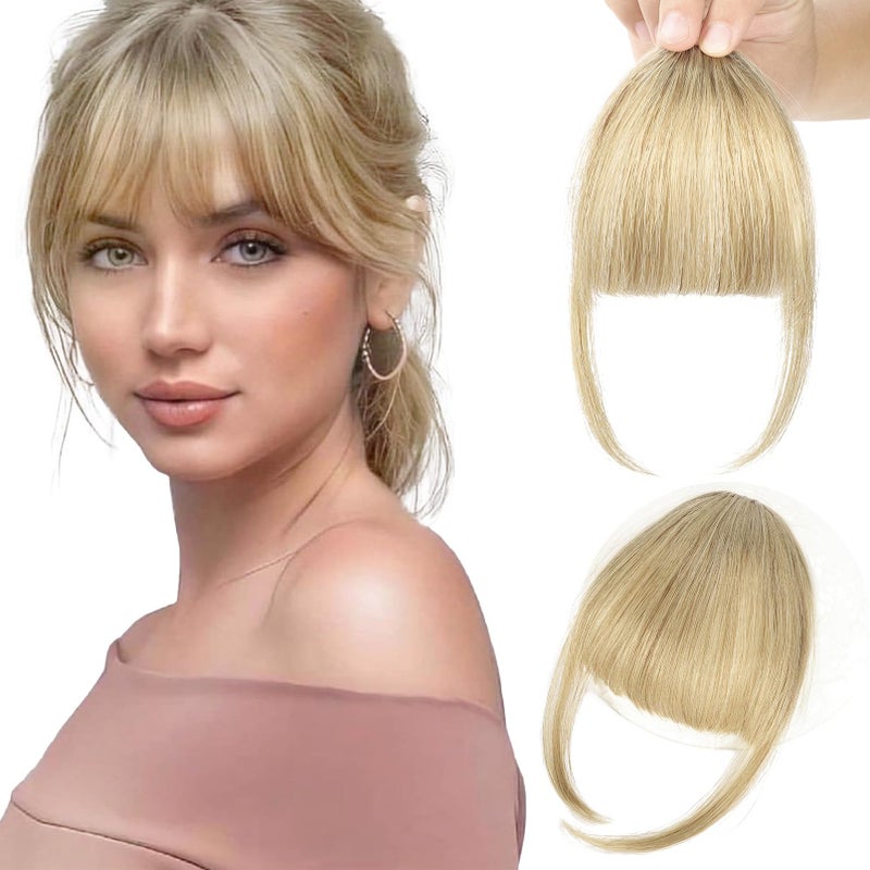 Flufymooz Clip in Bangs 100 Human Hair Bangs Hair Clip Extensions Clip on Bangs Wispy Bangs French Bangs Fringe with Temples Hairpieces for Women Fake bangs for Daily WearWispy Bangs Ash Blonde