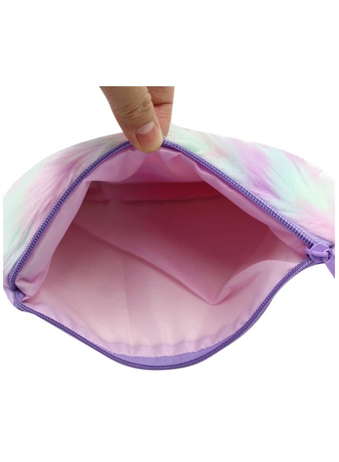 Kids Girls Fluffy Crossbody Plush Tie Dye Rainbow Shoulder Bag Handbag - Image 2