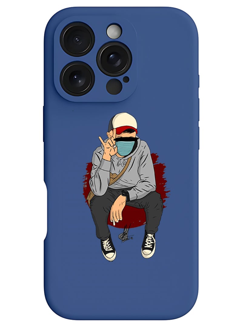 Theodor iPhone 16 Pro Blue Protective Slim Fit Case Liquid Silicone Cover with Full Body Protection Anti-Scratch Shockproof Case For iPhone - peace - Image 1