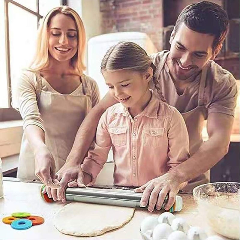 LIPSA ENTERPRISE LIPSA ENTERPRISE Stainless Steel Dough Roller with Adjustable Thickness Rings with Nonstick Silicone Baking Mat for Baking Dough Pizza Pastries Pasta Cookies Rolling Pin  - Image 2