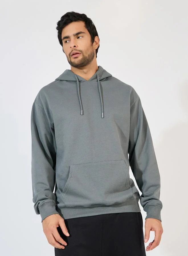 Styli Relaxed Fit Fleece Hoodie with Kangaroo Pocket