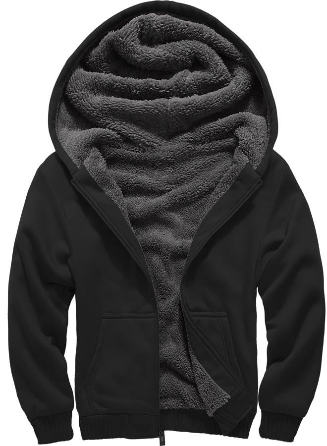 ZITY Men's Zip Up Hoodie Heavyweight Winter Sweatshirt Fleece Sherpa Lined Warm Jacket, Jet Black, XL - Image 3