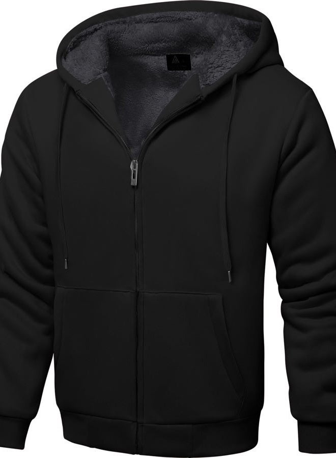 ZITY Men's Zip Up Hoodie Heavyweight Winter Sweatshirt Fleece Sherpa Lined Warm Jacket, Jet Black, XL - Image 1