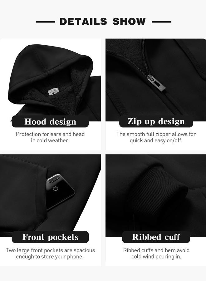 ZITY Men's Zip Up Hoodie Heavyweight Winter Sweatshirt Fleece Sherpa Lined Warm Jacket, Jet Black, XL - Image 5