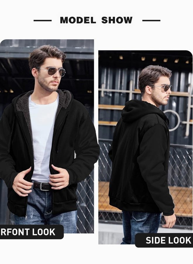 ZITY Men's Zip Up Hoodie Heavyweight Winter Sweatshirt Fleece Sherpa Lined Warm Jacket, Jet Black, XL - Image 2
