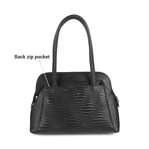 Mochi Women Black Faux Leather Shoulder Bag with Centre Divider (66-498) - Image 4