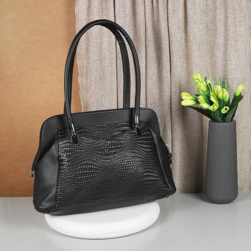 Mochi Women Black Faux Leather Shoulder Bag with Centre Divider (66-498) - Image 2