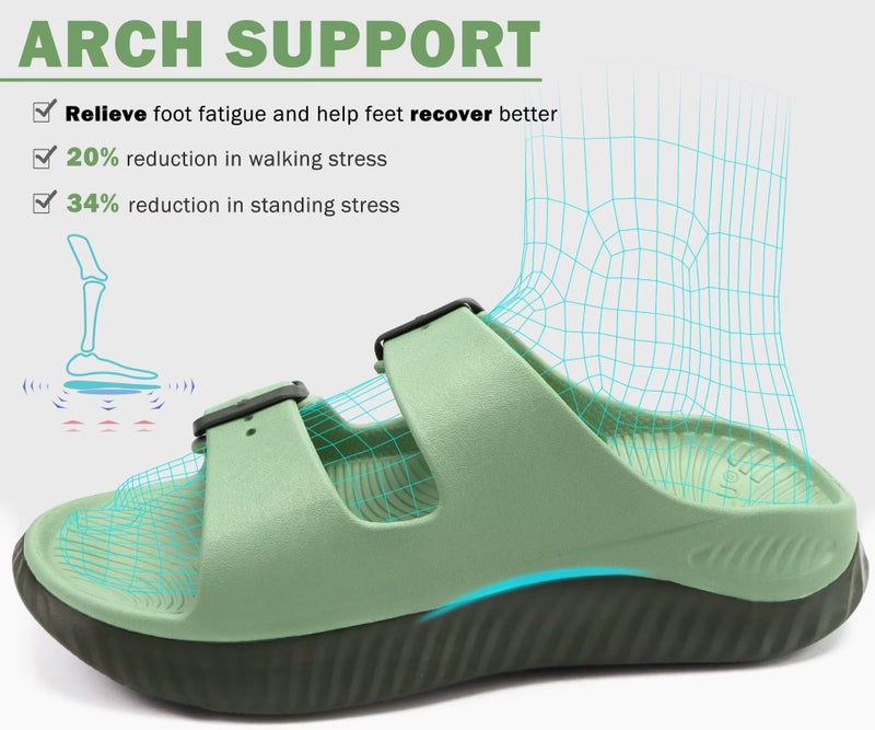 KuaiLu Womens Recovery Sandals Comfortable Plantar Fasciitis Arch Support Ladies Orthopedic Sport Slides Open Toe Slip On Thick Athletic Cushion Slipper Summer Beach Walking Shoes Olive Green Size 7.5 - Image 4