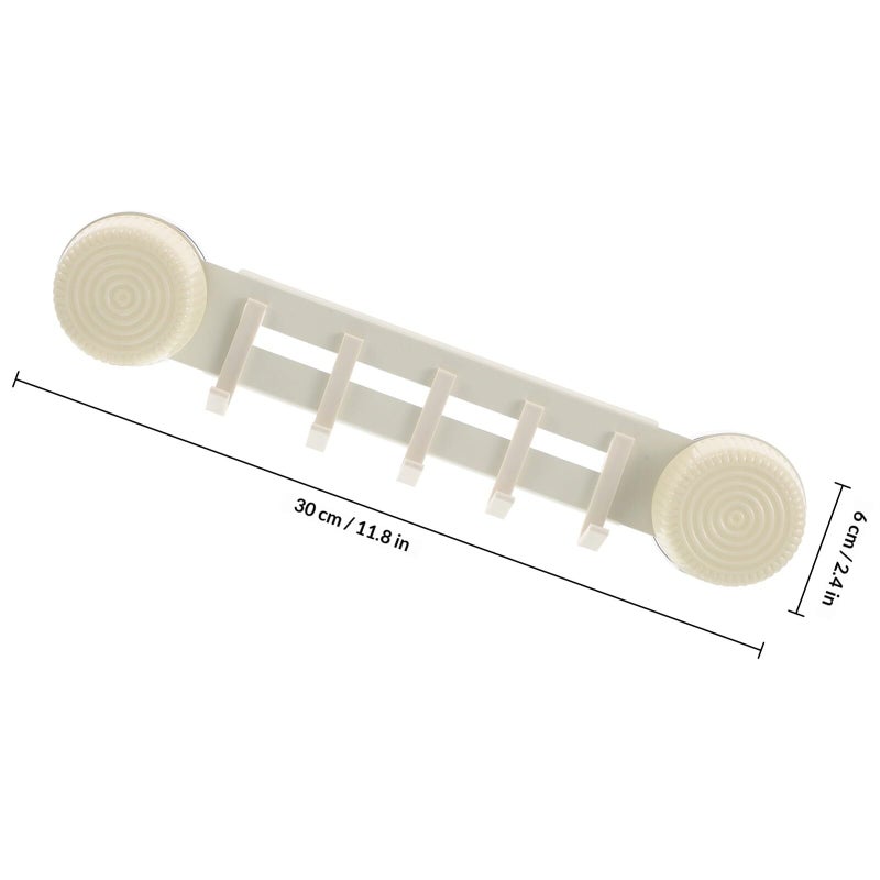 No Drill Suction Cup Hook Rack 30cm 5 Hooks Cream Yellow Wall Mounted Towel Holder - Image 3