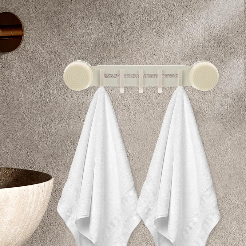 No Drill Suction Cup Hook Rack 30cm 5 Hooks Cream Yellow Wall Mounted Towel Holder - Image 5
