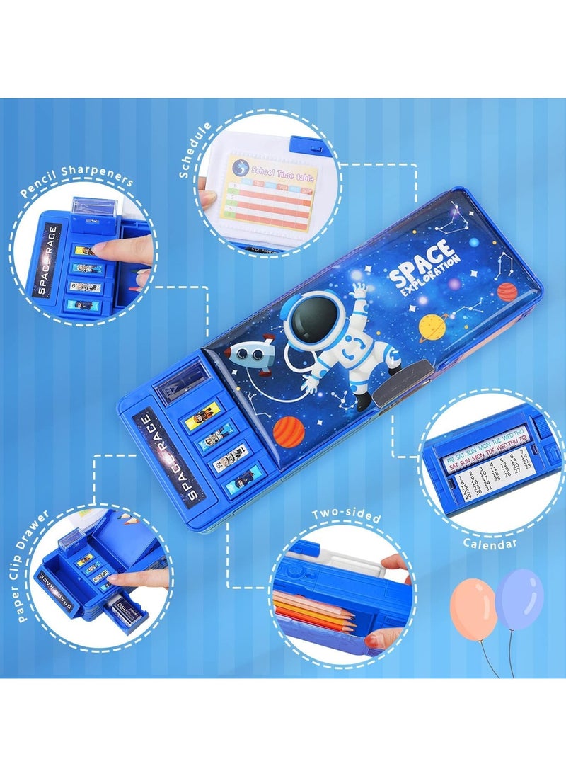 Generic Pop Up Multifunction Pencil Case for Girls and Boys, Pencil Case, Pencil Box for Kids, Pen Box Organizer with Compartments, Sharpener, Schedule, School Supplies, , Pencil Case for Kids, Cute Cartoon Pen Box Organizer Stationery , Kids Astronaut Space Pen Box Bag, Pencil Holder, School Supplies, Best Birthday Gifts for Kids, Pen Box Bag Pencil Holder for School Students, Pencil Case for for School ,Cute Pencil box for Boys with Sharpener (Blue)  - Image 2