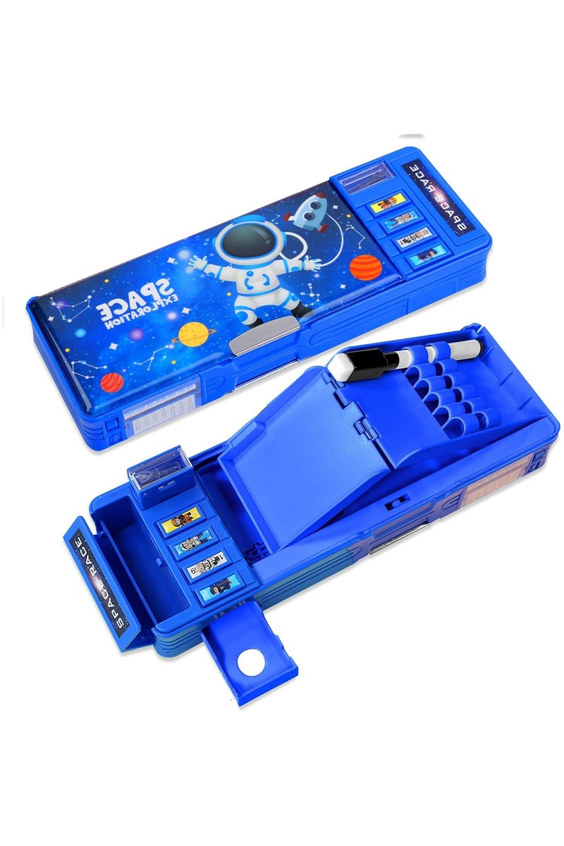 Pop Up Multifunction Pencil Case for Girls and Boys, Pencil Case, Pencil Box for Kids, Pen Box Organizer with Compartments, Sharpener, Schedule, School Supplies, , Pencil Case for Kids, Cute Cartoon Pen Box Organizer Stationery , Kids Astronaut Space Pen Box Bag, Pencil Holder, School Supplies, Best Birthday Gifts for Kids, Pen Box Bag Pencil Holder for School Students, Pencil Case for for School ,Cute Pencil box for Boys with Sharpener (Blue) - Image 1