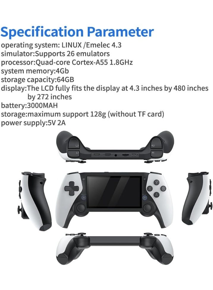 جايم جهاز ألعاب محمول M25 بتصميم كلاسيكي - جهاز ألعاب ثلاثي الأبعاد بشاشة IPS مقاس 4.3 بوصة، بطارية 3000 مللي أمبير/ساعة، سعة تخزين 64 جيجابايت، أكثر من 20,000 لعبة مثبتة مسبقًا، يدعم الاتصال بالتلفزيون (M25 64G) - Image 4