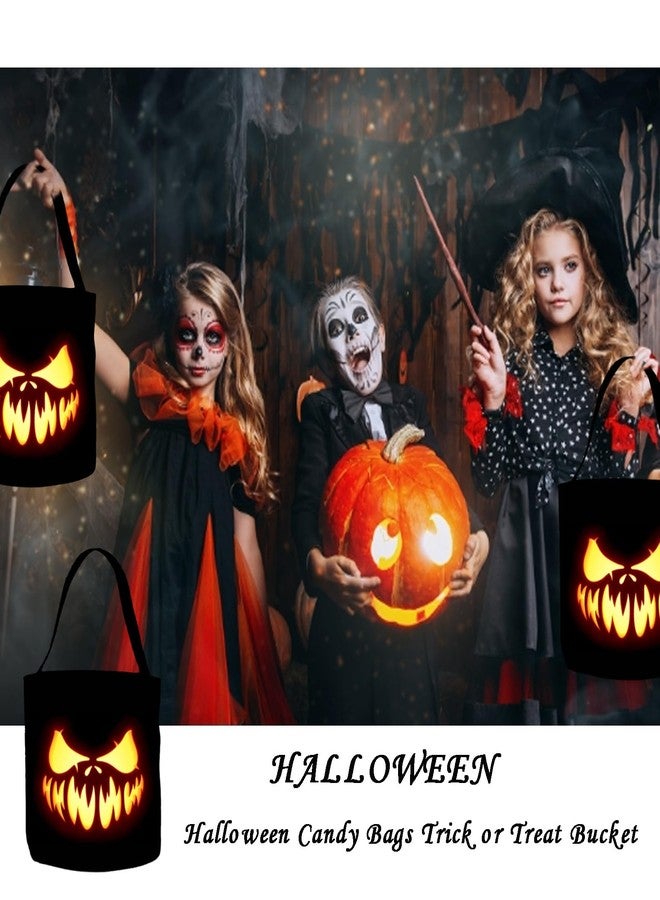 HANSAMU Halloween Trick or Treat Bucket Candy Bags Pumpkin Fire Creepy Face Large Portable Canvas Black Portable Canvas Black Handles Candy Bags for Halloween Party Favors - Image 3