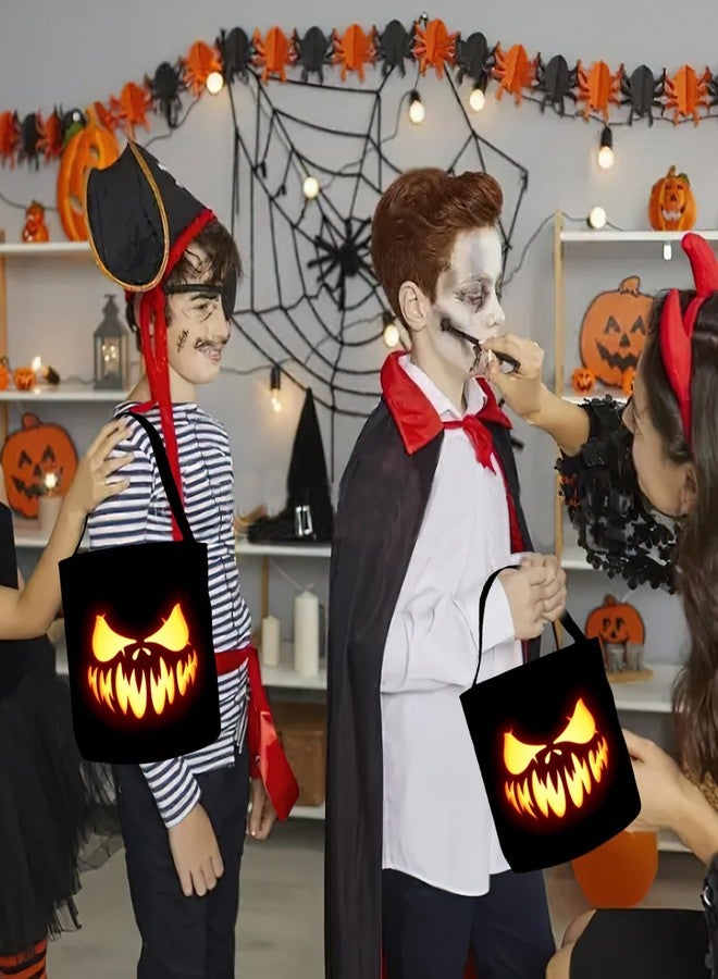HANSAMU Halloween Trick or Treat Bucket Candy Bags Pumpkin Fire Creepy Face Large Portable Canvas Black Portable Canvas Black Handles Candy Bags for Halloween Party Favors - Image 4