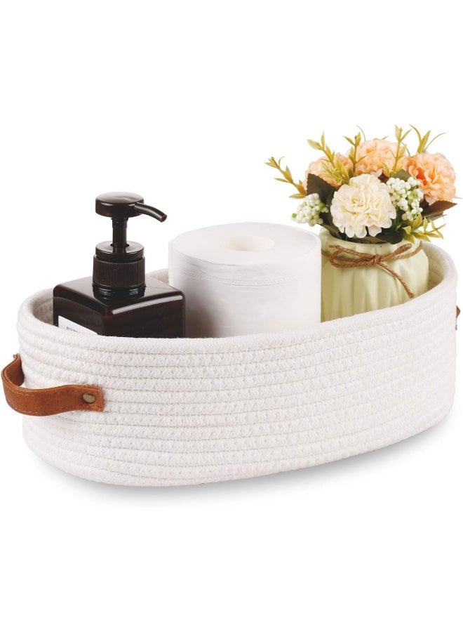 Oradrem Oradrem Woven Storage Basket for Toilet Tank Top, Farmhouse Home Decor Organizing Baskets for Bathroom, Table and Counter 13"x5.9"x4" White  - Image 1