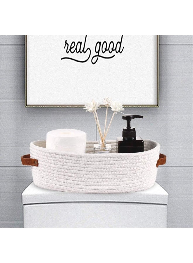 Oradrem Oradrem Woven Storage Basket for Toilet Tank Top, Farmhouse Home Decor Organizing Baskets for Bathroom, Table and Counter 13"x5.9"x4" White  - Image 3