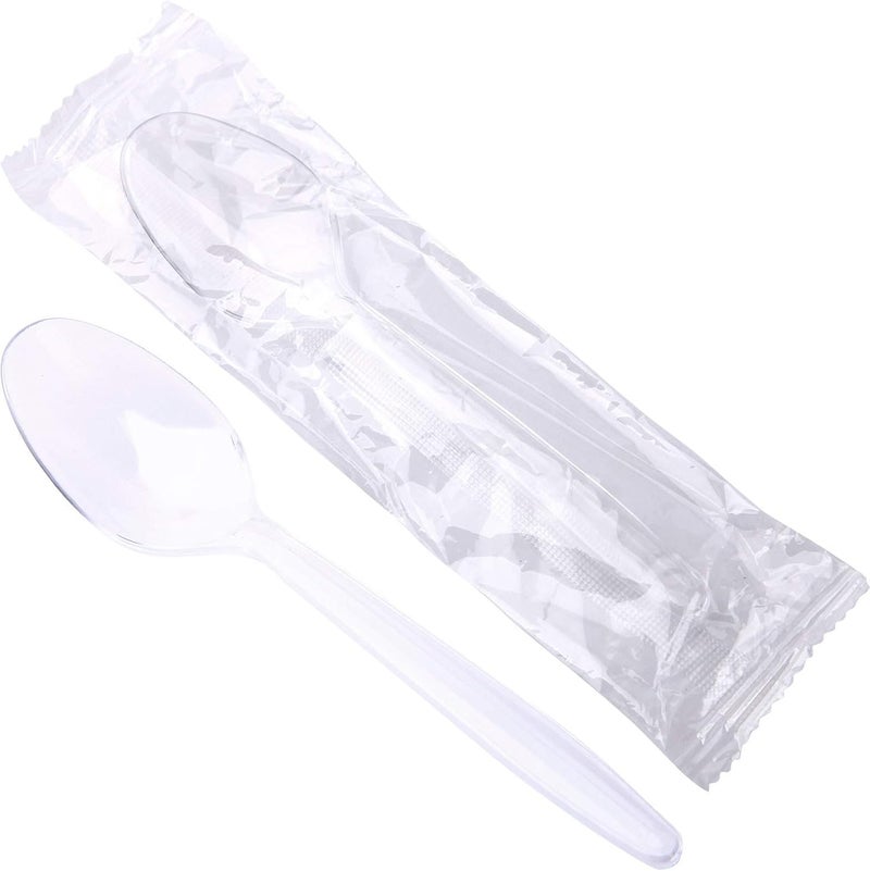 Hokeding 6" Clear Plastic Spoons Individually Wrapped,Disposable Spoons 100 count Individually Packaged Perfect for Outdoors,Party, Picnic, Wedding, Home, Office, Restaurant Use(Clear) - Image 1