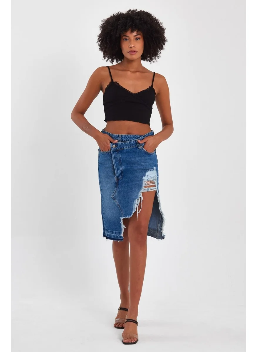 الكسندر جاردي Special Collection Ripped Detail Denim Skirt (46-200)