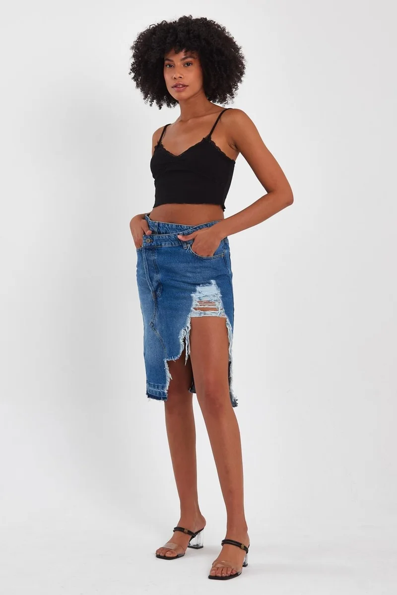 Alexander Gardi Special Collection Ripped Detail Denim Skirt (46-200)
