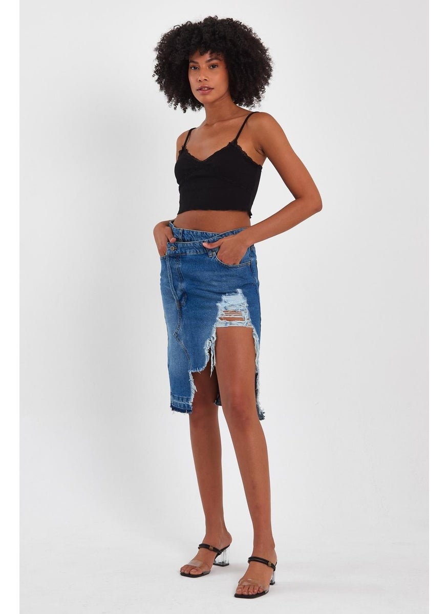 Alexander Gardi - Special Collection Ripped Detail Denim Skirt (46-200) - Image 1