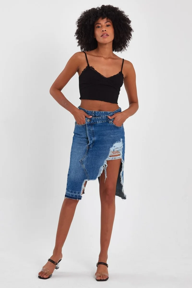 Alexander Gardi Special Collection Ripped Detail Denim Skirt (46-200)