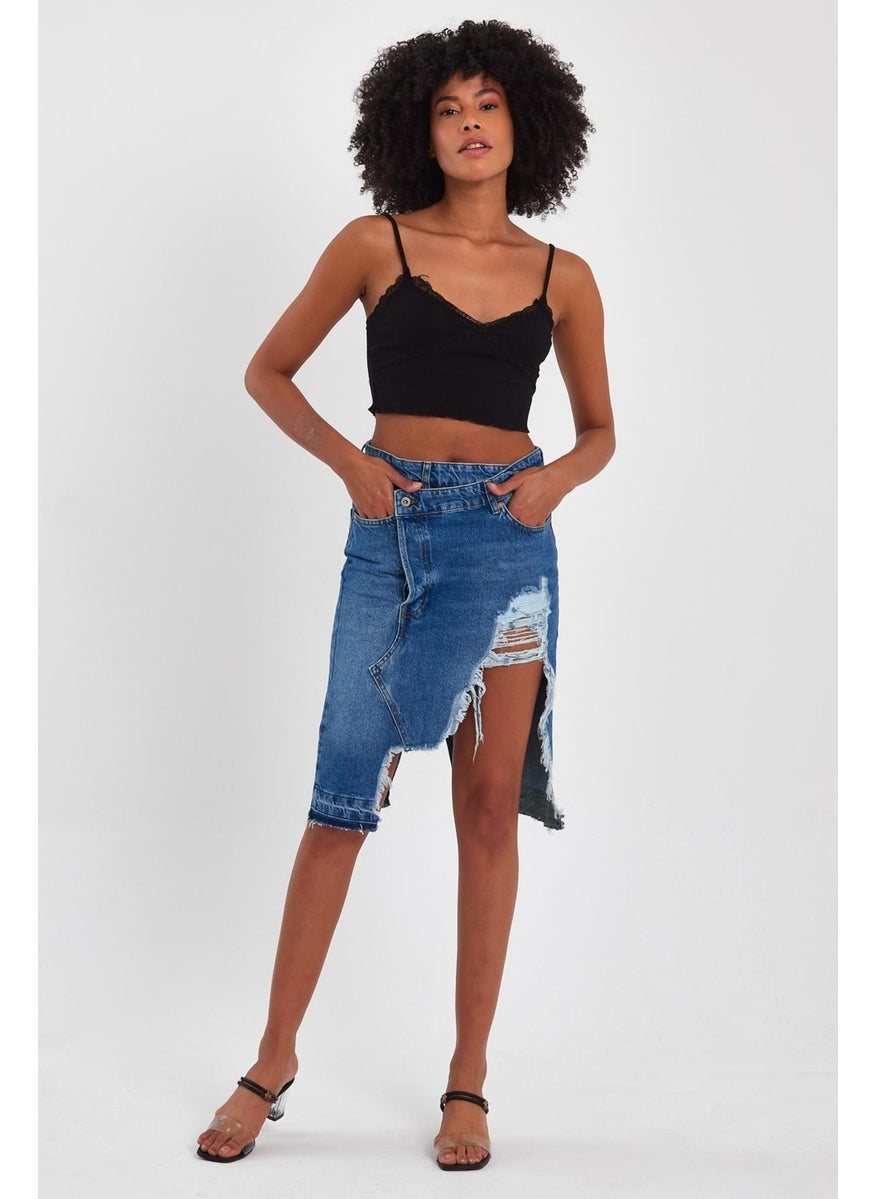 Alexander Gardi - Special Collection Ripped Detail Denim Skirt (46-200) - Image 1