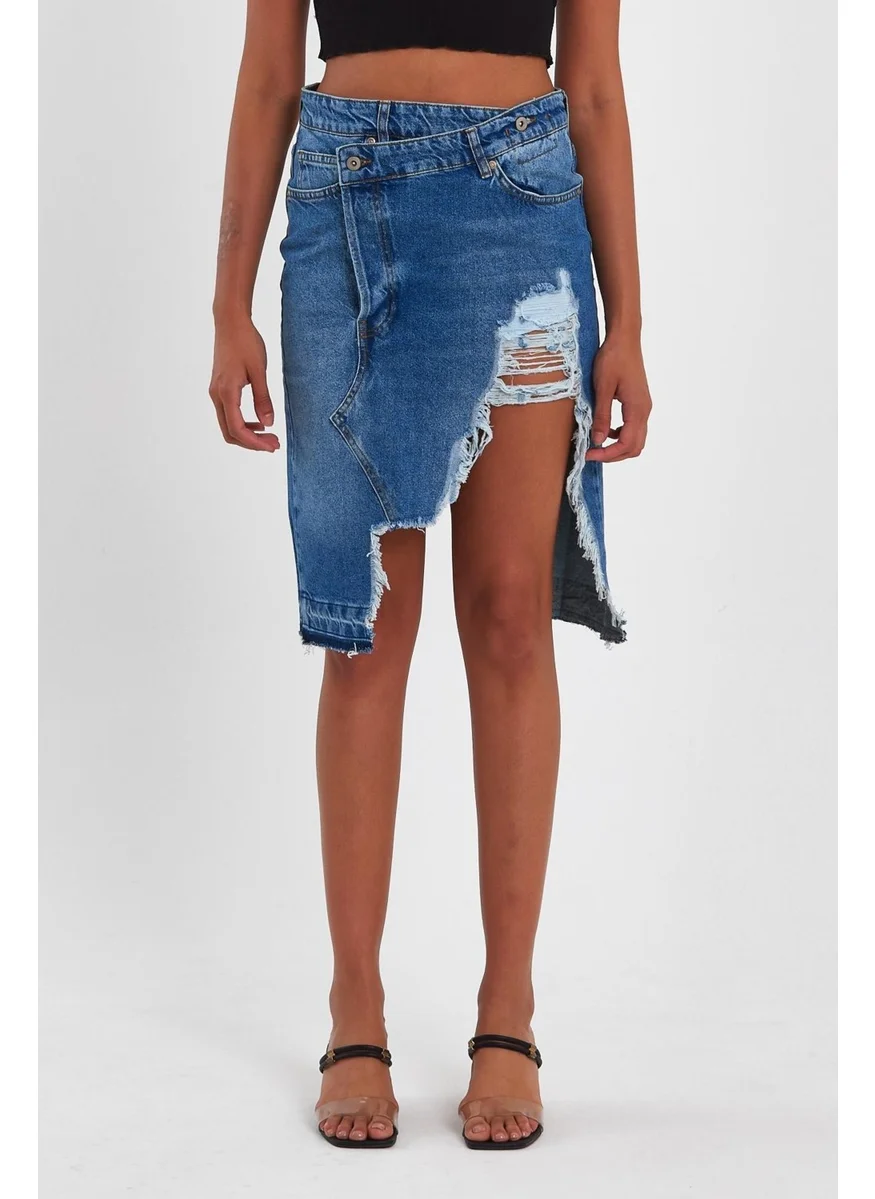 Alexander Gardi Special Collection Ripped Detail Denim Skirt (46-200)