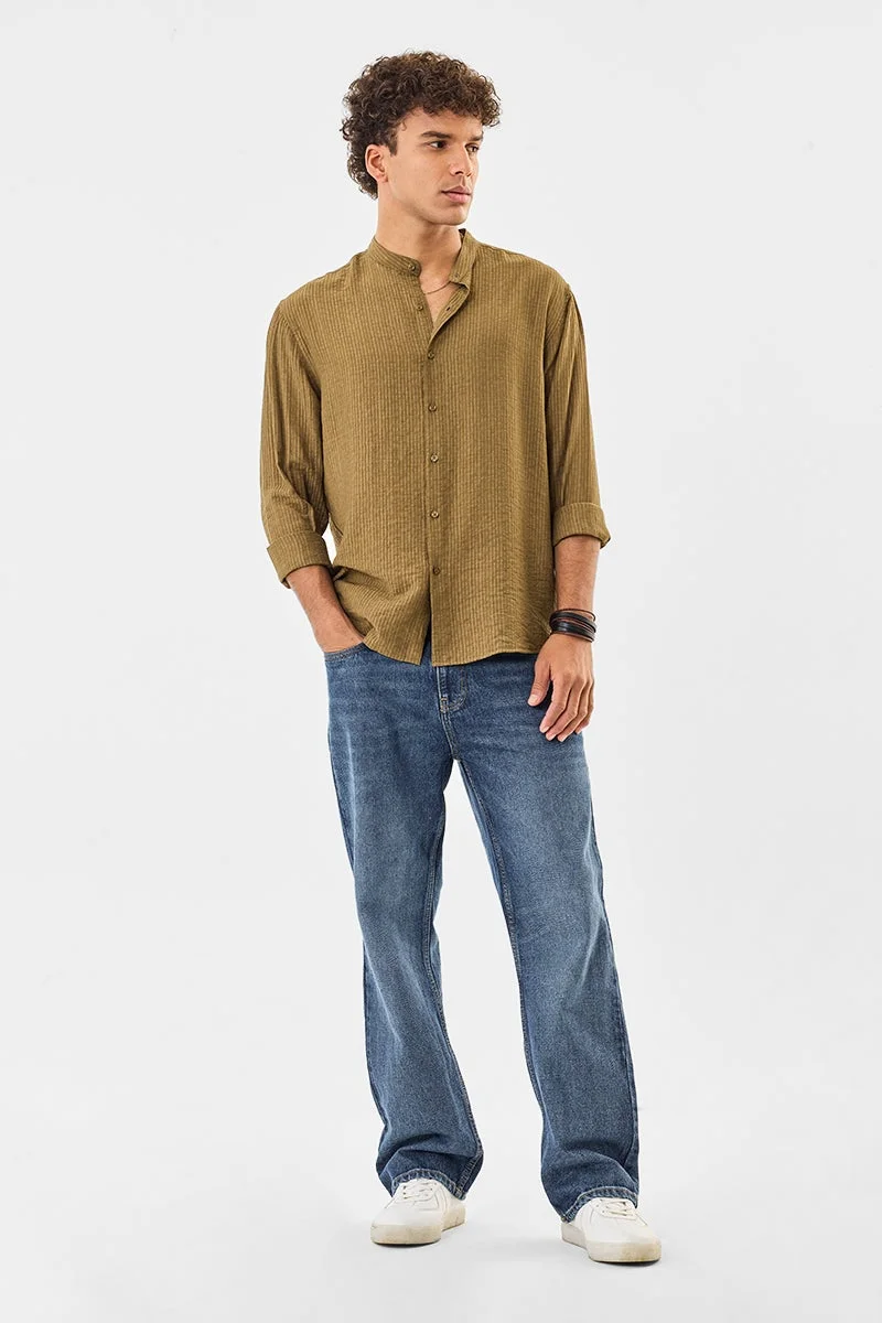 سنيتش Brown Textured Long Sleeve Regular Fit Shirt
