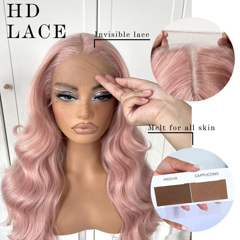 MITIMES Pink Wigs Glueless HD Lace Front Wigs Pre Plucked Synthetic Body Wave Wear And Go Lace Front Wig For Cosplay Party Light Pink Wig With Natural Hairline For Fashion Women - Image 3