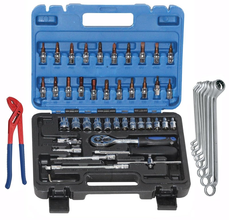 Digital Craft Hand Tool Kit Car Ratchet Wrench Assembly Tool Household Repair Tools Automotive Set 46PC Socket SetWater Pump Plier8Pc Ring Spanner Set - Image 1