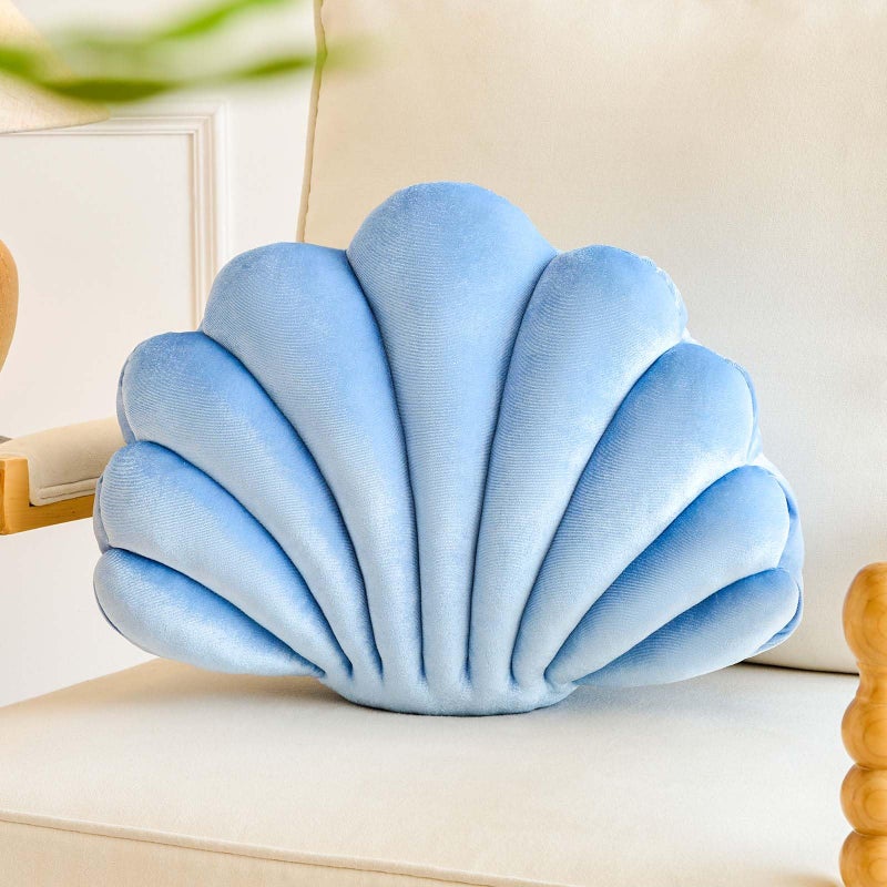Lfsaaj Dusty Blue Seashell Throw Pillows Shell Shaped Throw Pillows 13 Inch Soft Velvet Home Decorative Pillow Plush Cushion for Bed Couch Living Sofa Room Decor Accent Throw Pillow